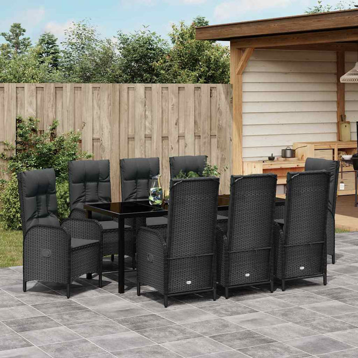 Have Spisebordssæt med pude 9 pcs Sort polyrattan