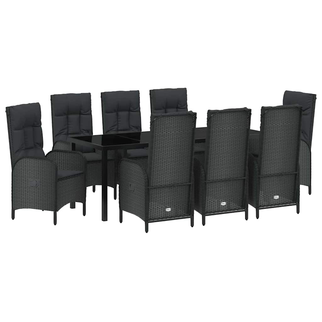 Have Spisebordssæt med pude 9 pcs Sort polyrattan