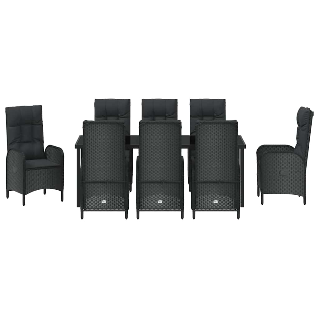 Have Spisebordssæt med pude 9 pcs Sort polyrattan