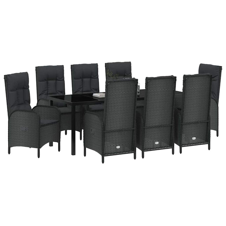 Have Spisebordssæt med pude 9 pcs Sort polyrattan