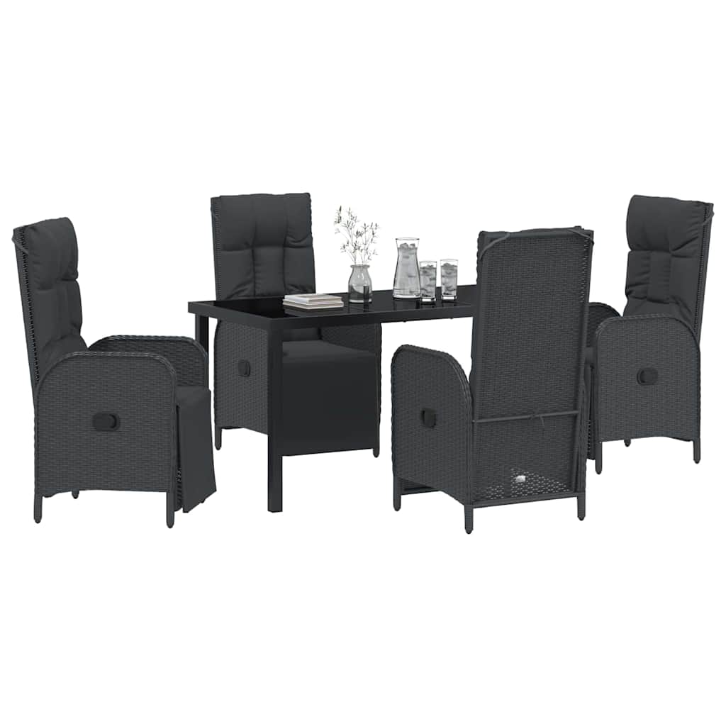 Have Spisebordssæt med pude 5 pcs Sort polyrattan
