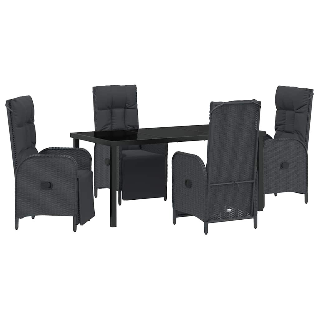 Have Spisebordssæt med pude 5 pcs Sort polyrattan