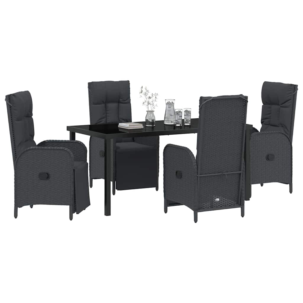 Have Spisebordssæt med pude 5 pcs Sort polyrattan