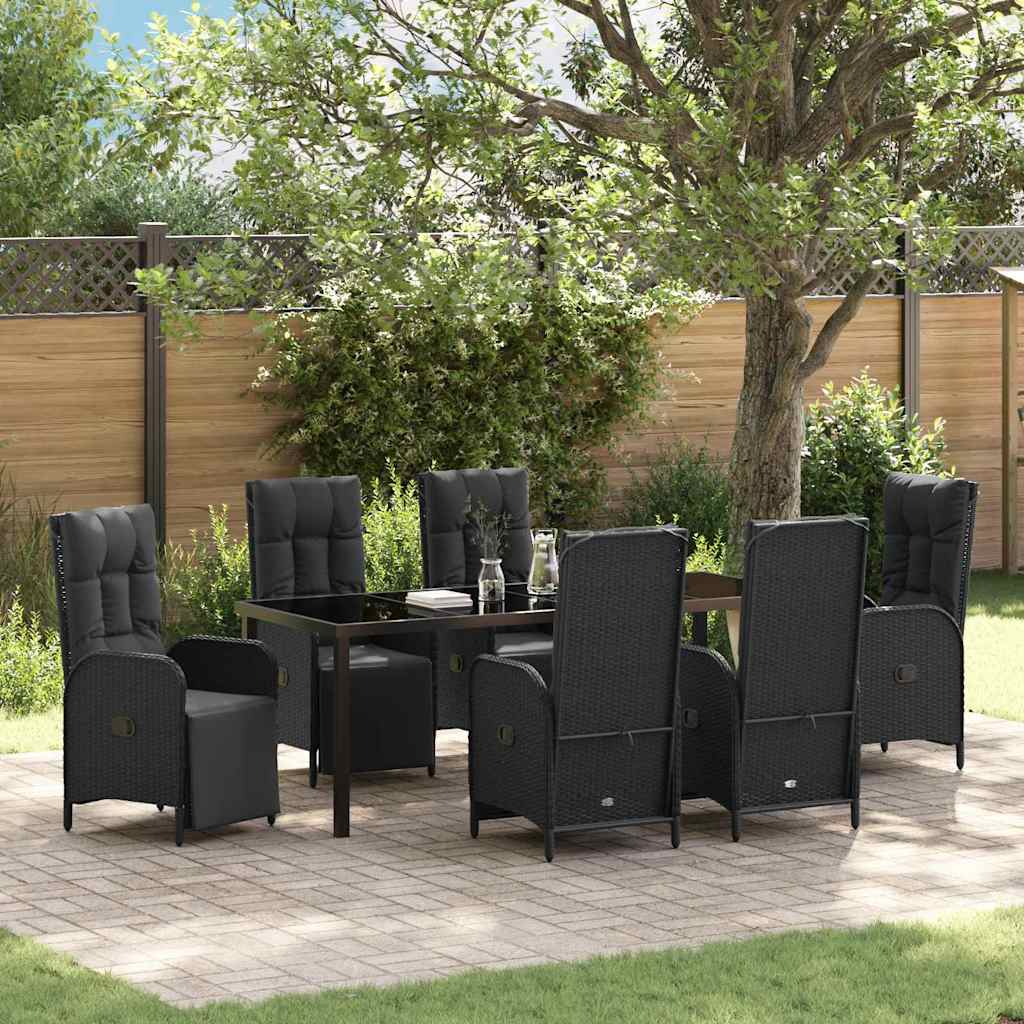 Have Spisebordssæt med pude 7 pcs Sort polyrattan