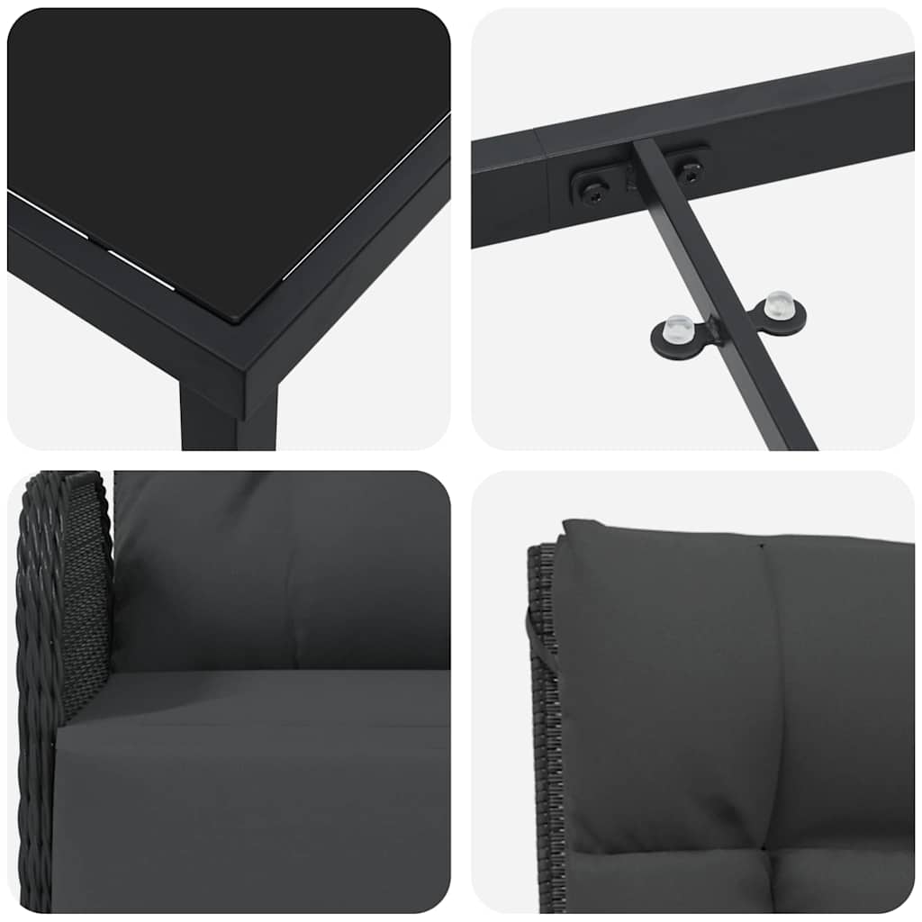 Have Spisebordssæt med pude 9 pcs Sort polyrattan
