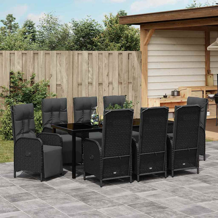 Have Spisebordssæt med pude 9 pcs Sort polyrattan