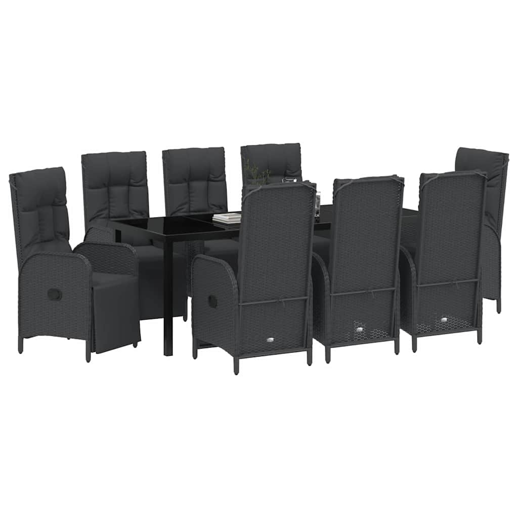 Have Spisebordssæt med pude 9 pcs Sort polyrattan