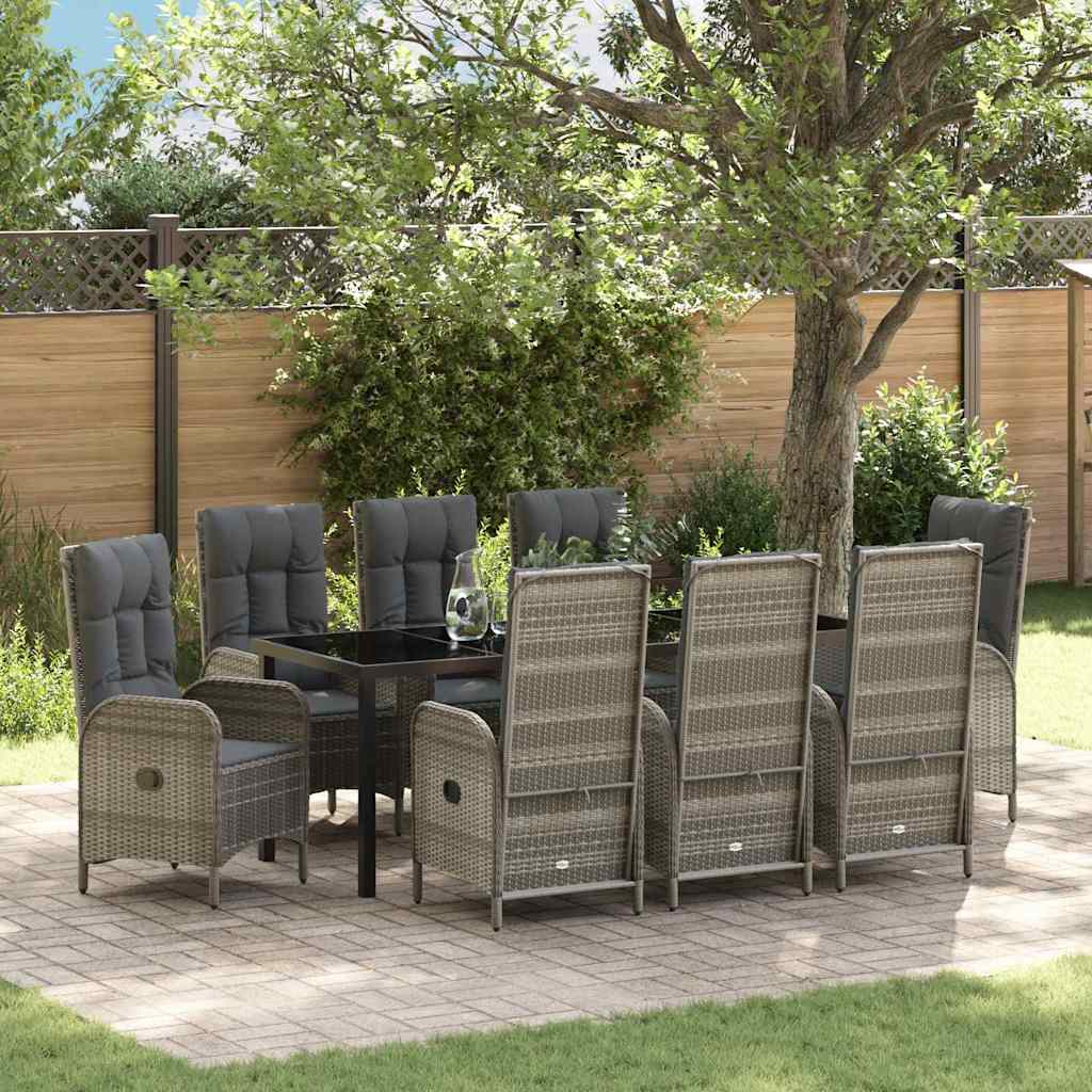 Have Spisebordssæt med pude 9 pcs Grå polyrattan