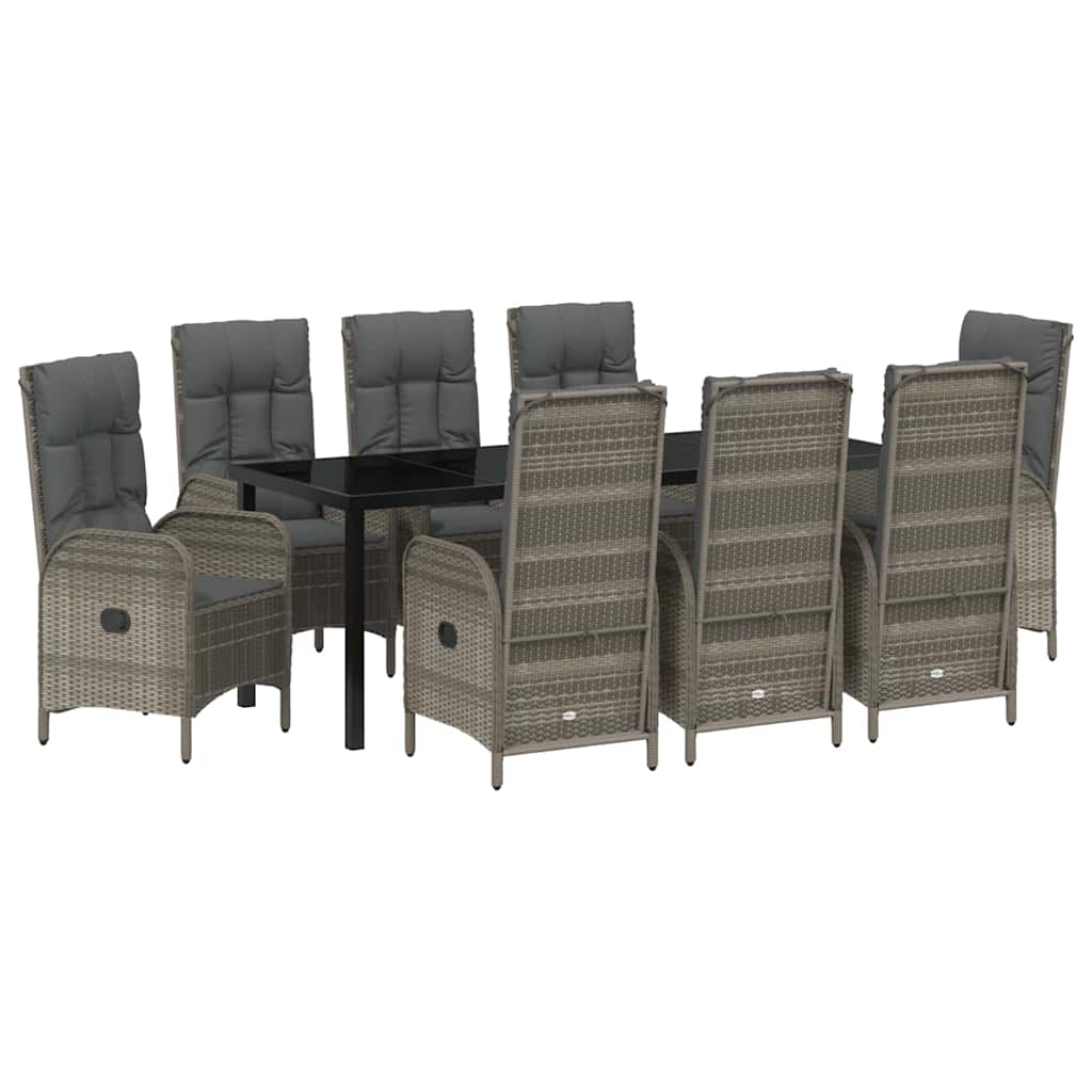 Have Spisebordssæt med pude 9 pcs Grå polyrattan