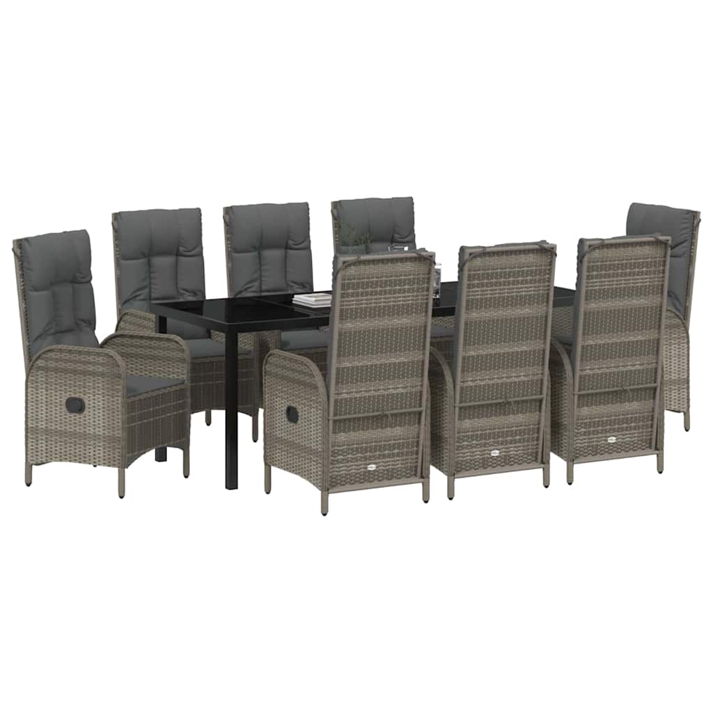 Have Spisebordssæt med pude 9 pcs Grå polyrattan