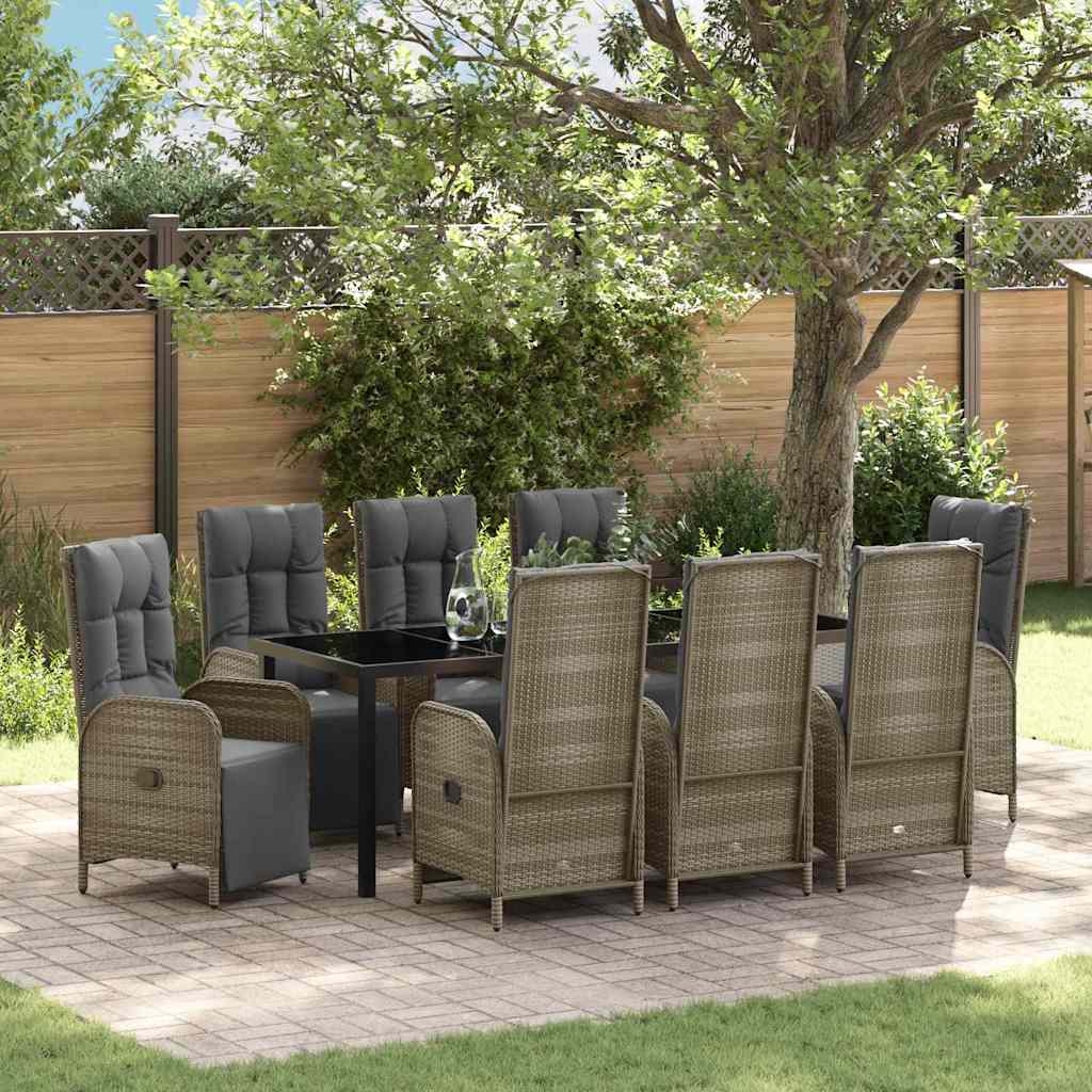 Have Spisebordssæt med pude 9 pcs Grå polyrattan