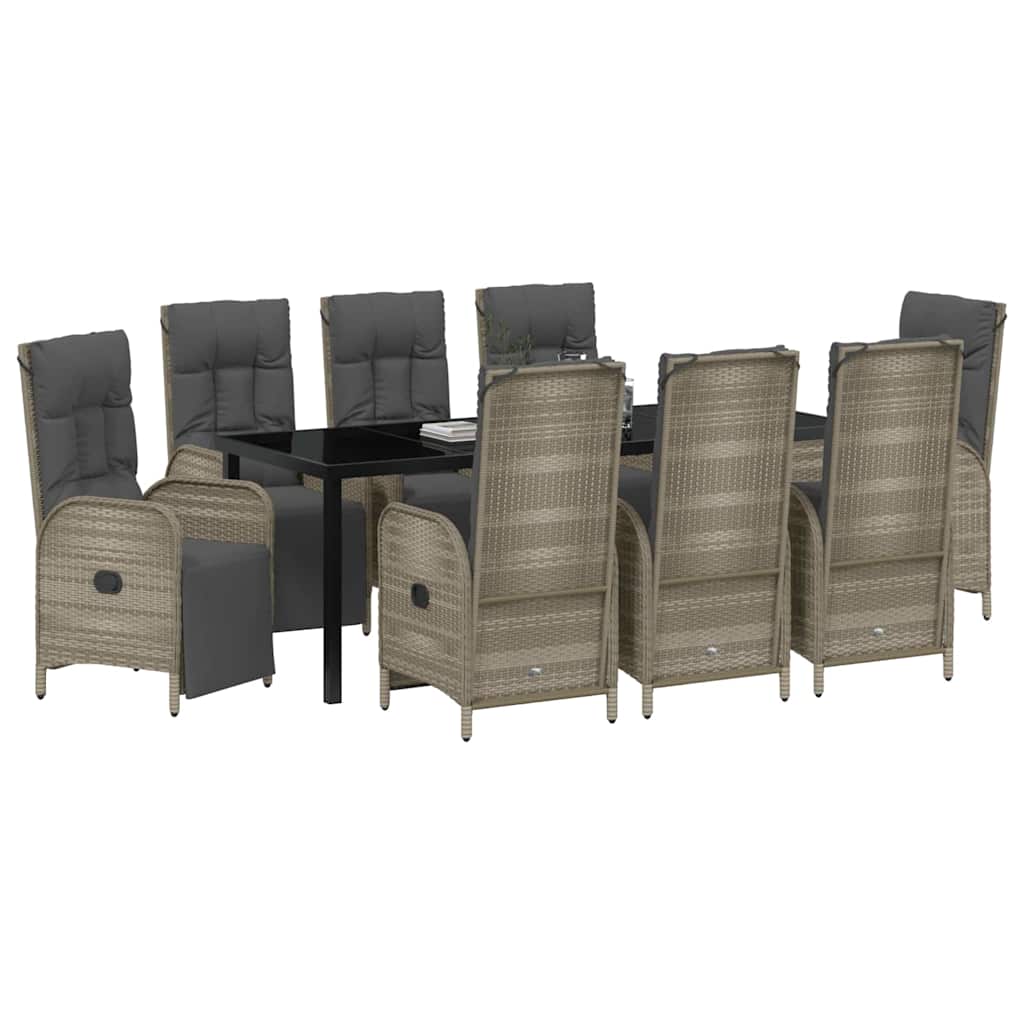Have Spisebordssæt med pude 9 pcs Grå polyrattan
