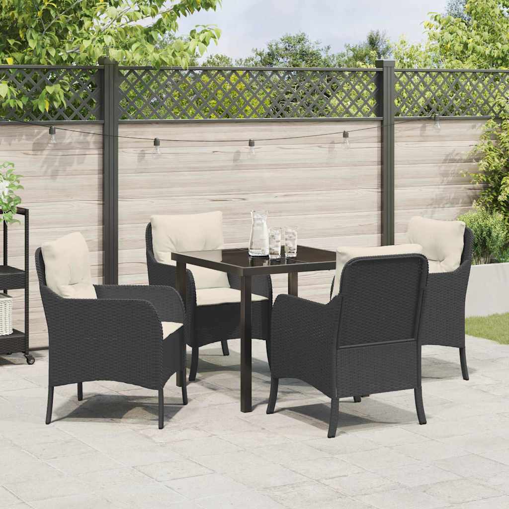 Have Spisebordssæt med pude 5 pcs Sort polyrattan