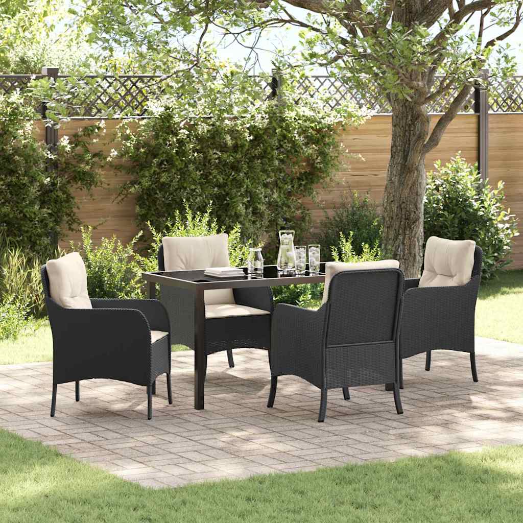 Have Spisebordssæt med pude 5 pcs Sort polyrattan