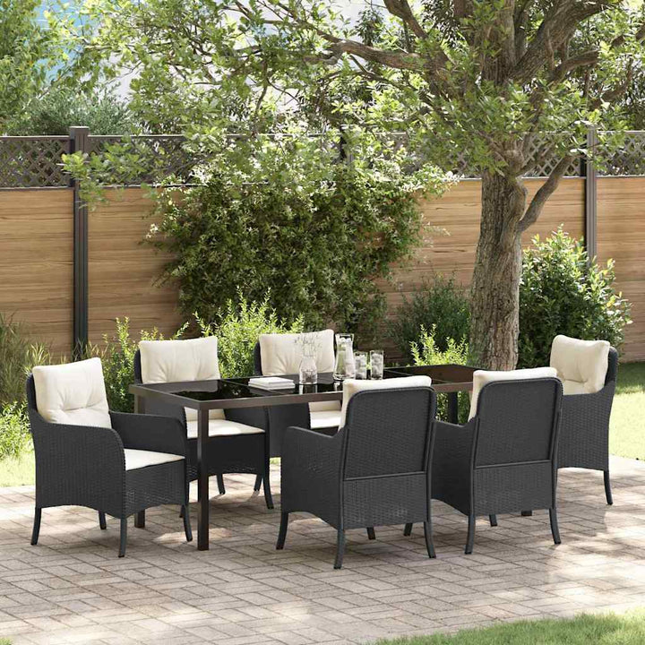 Have Spisebordssæt med pude 7 pcs Sort polyrattan