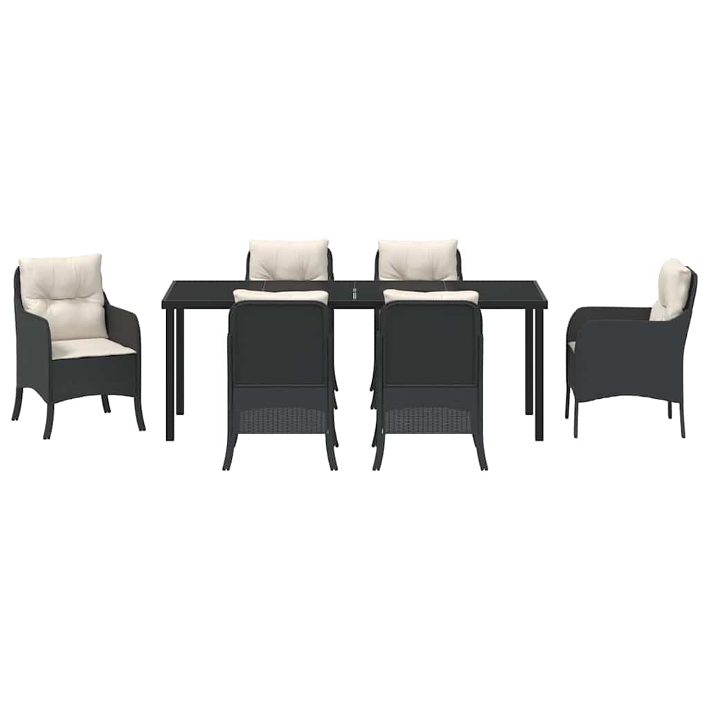 Have Spisebordssæt med pude 7 pcs Sort polyrattan