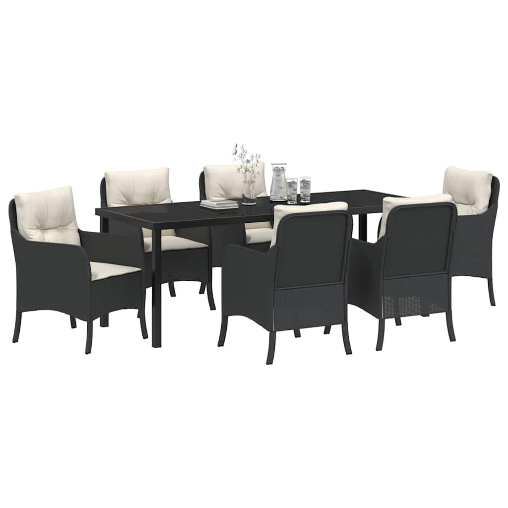 Have Spisebordssæt med pude 7 pcs Sort polyrattan