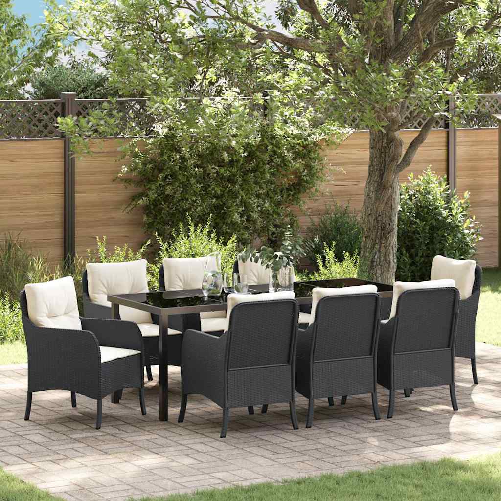 Have Spisebordssæt med pude 9 pcs Sort polyrattan