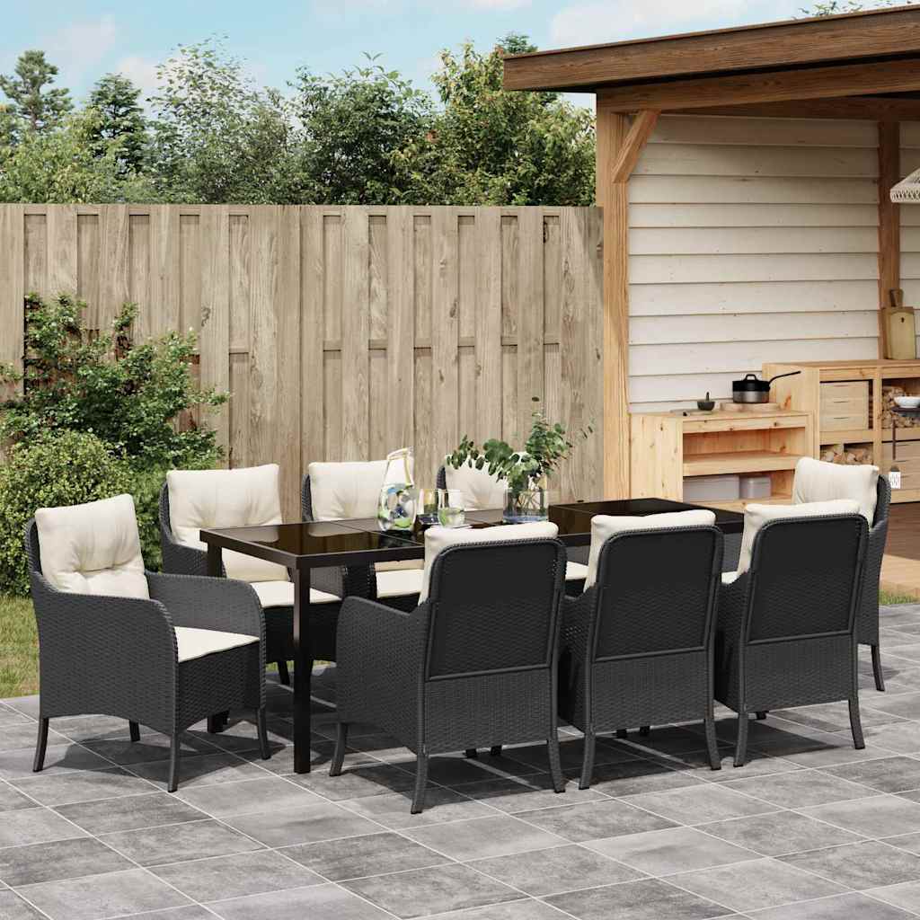 Have Spisebordssæt med pude 9 pcs Sort polyrattan