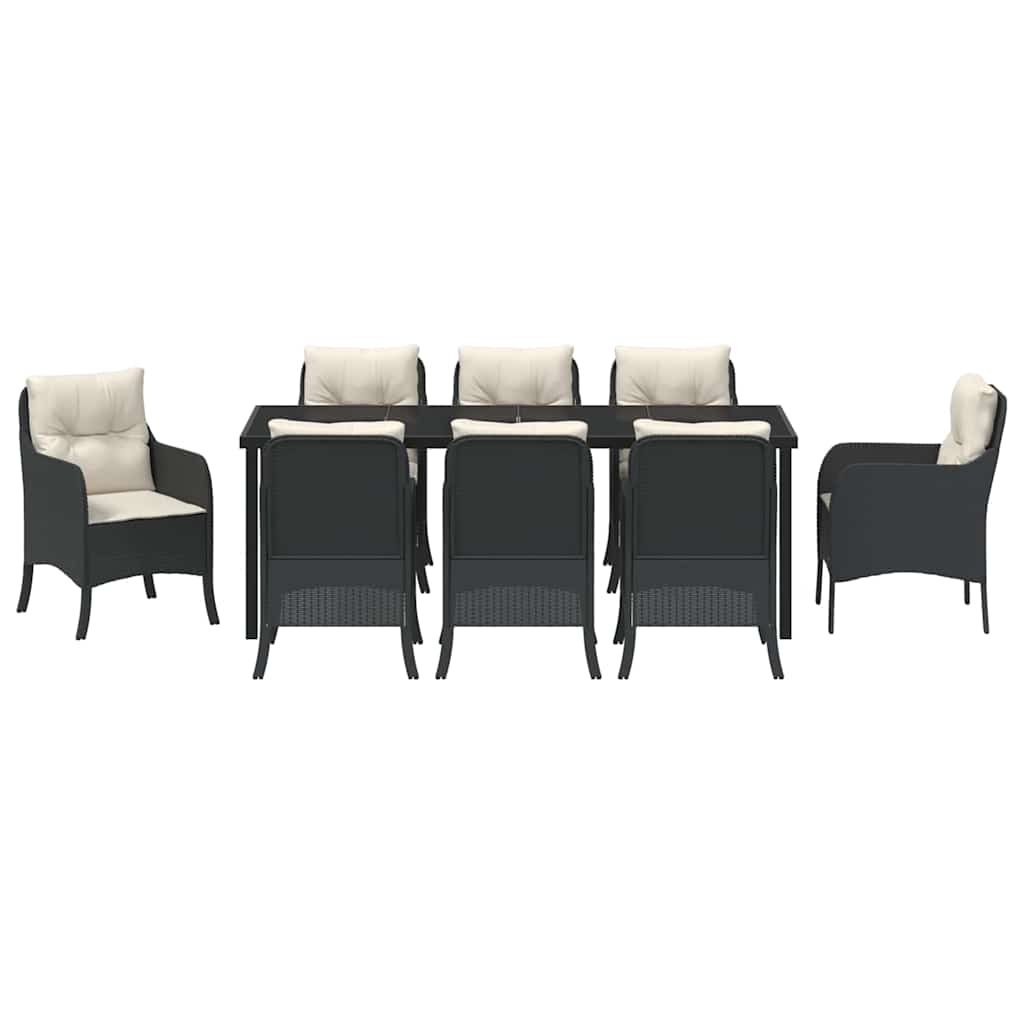 Have Spisebordssæt med pude 9 pcs Sort polyrattan