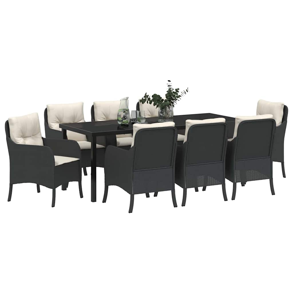 Have Spisebordssæt med pude 9 pcs Sort polyrattan