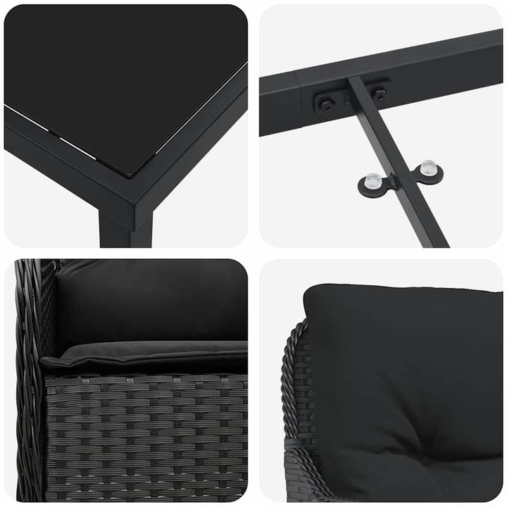 Have Spisebordssæt med pude 3 pcs Sort polyrattan