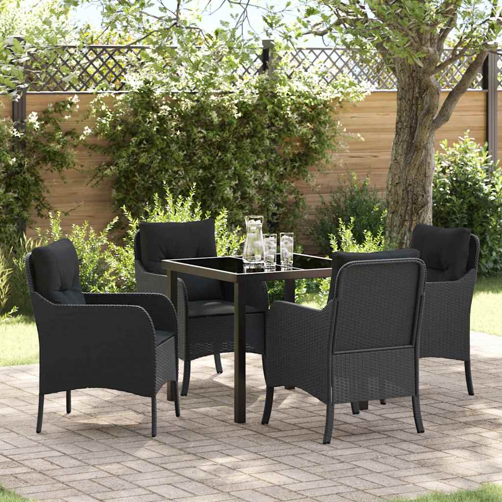 Have Spisebordssæt med pude 5 pcs Sort polyrattan