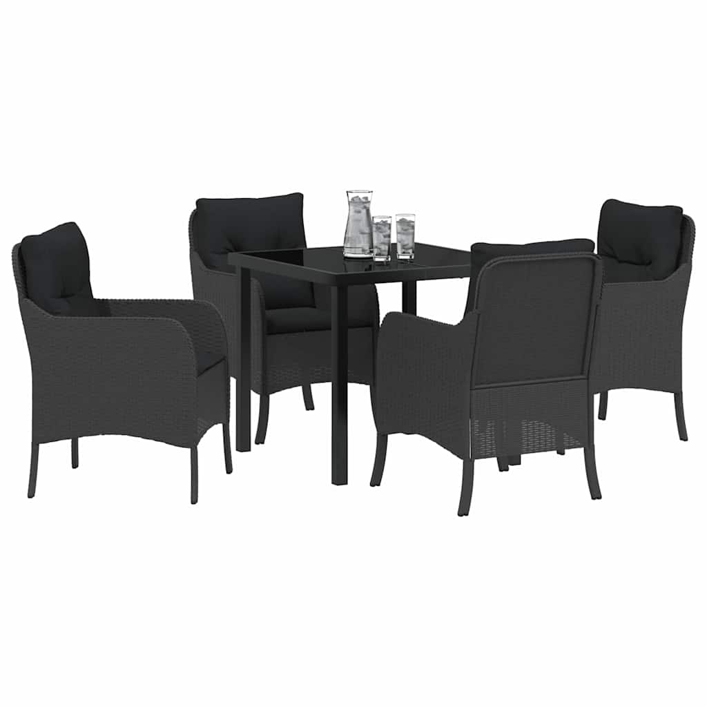 Have Spisebordssæt med pude 5 pcs Sort polyrattan