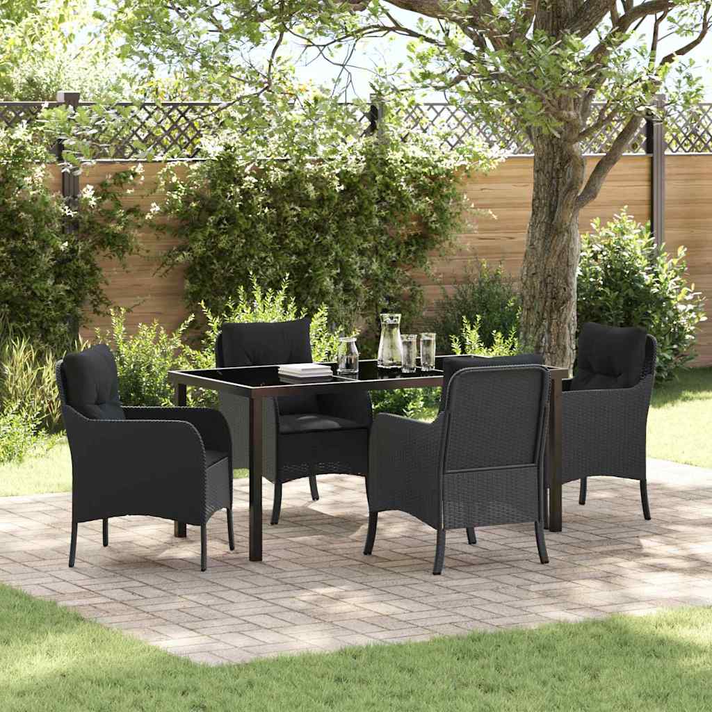 Have Spisebordssæt med pude 5 pcs Sort polyrattan