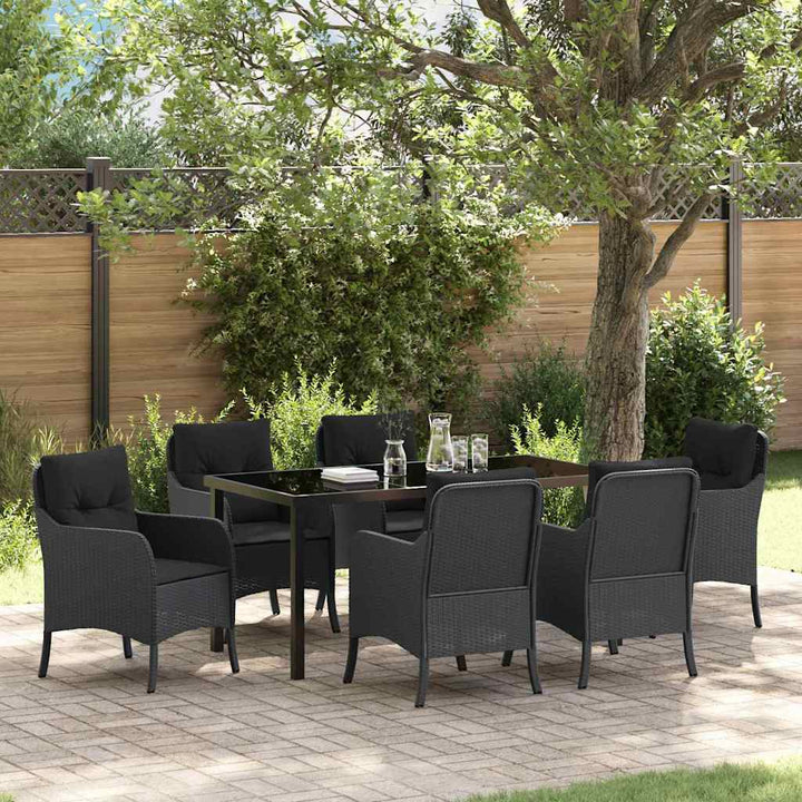 Have Spisebordssæt med pude 7 pcs Sort polyrattan