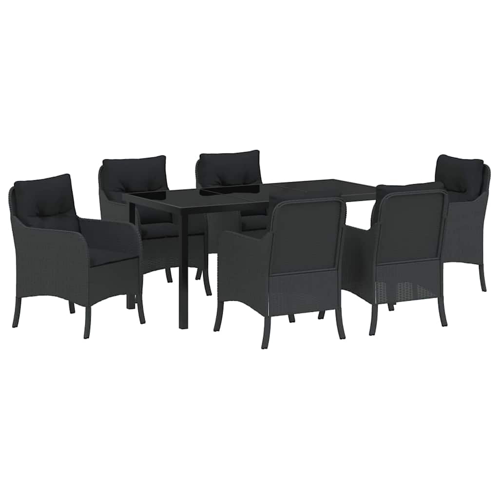 Have Spisebordssæt med pude 7 pcs Sort polyrattan