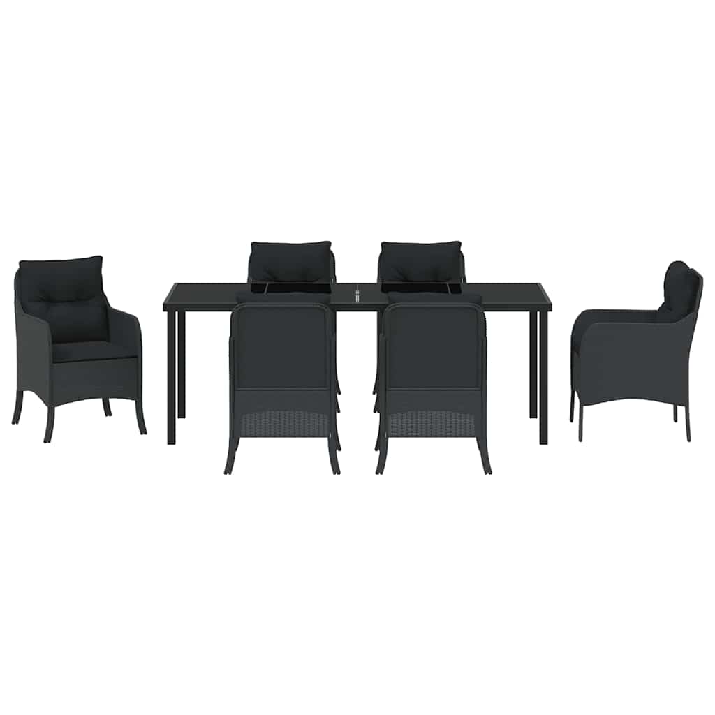 Have Spisebordssæt med pude 7 pcs Sort polyrattan