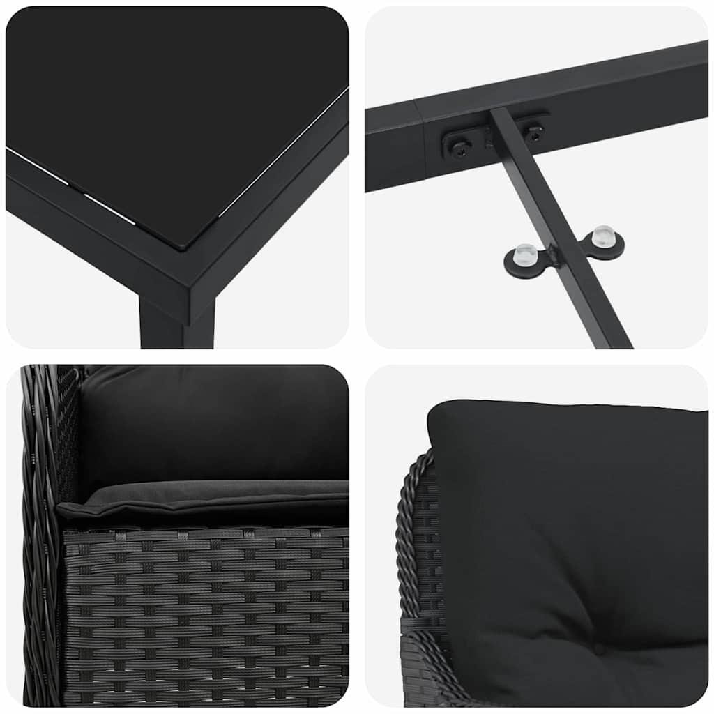 Have Spisebordssæt med pude 9 pcs Sort polyrattan