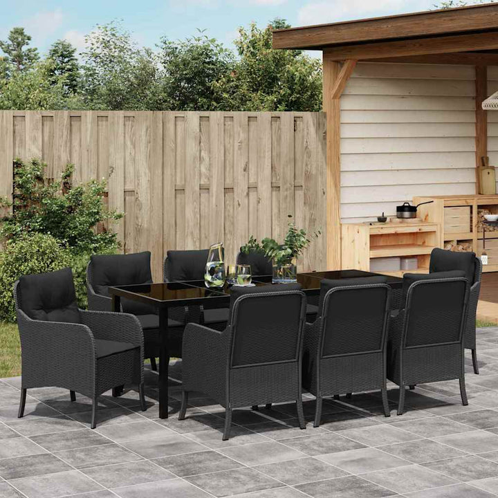 Have Spisebordssæt med pude 9 pcs Sort polyrattan