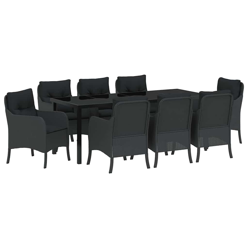 Have Spisebordssæt med pude 9 pcs Sort polyrattan