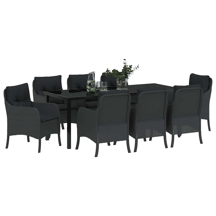 Have Spisebordssæt med pude 9 pcs Sort polyrattan