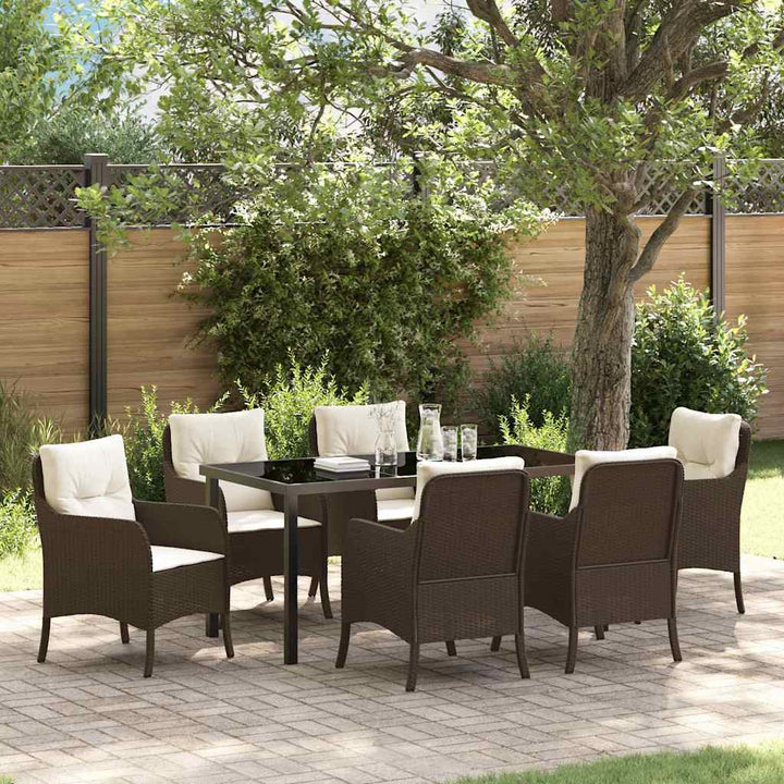 Have Spisebordssæt med pude 7 pcs Brun polyrattan