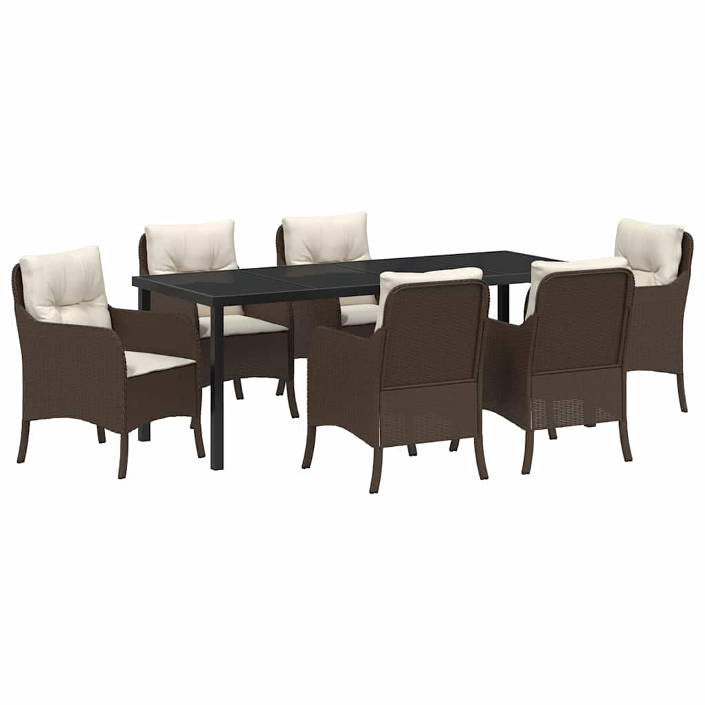Have Spisebordssæt med pude 7 pcs Brun polyrattan