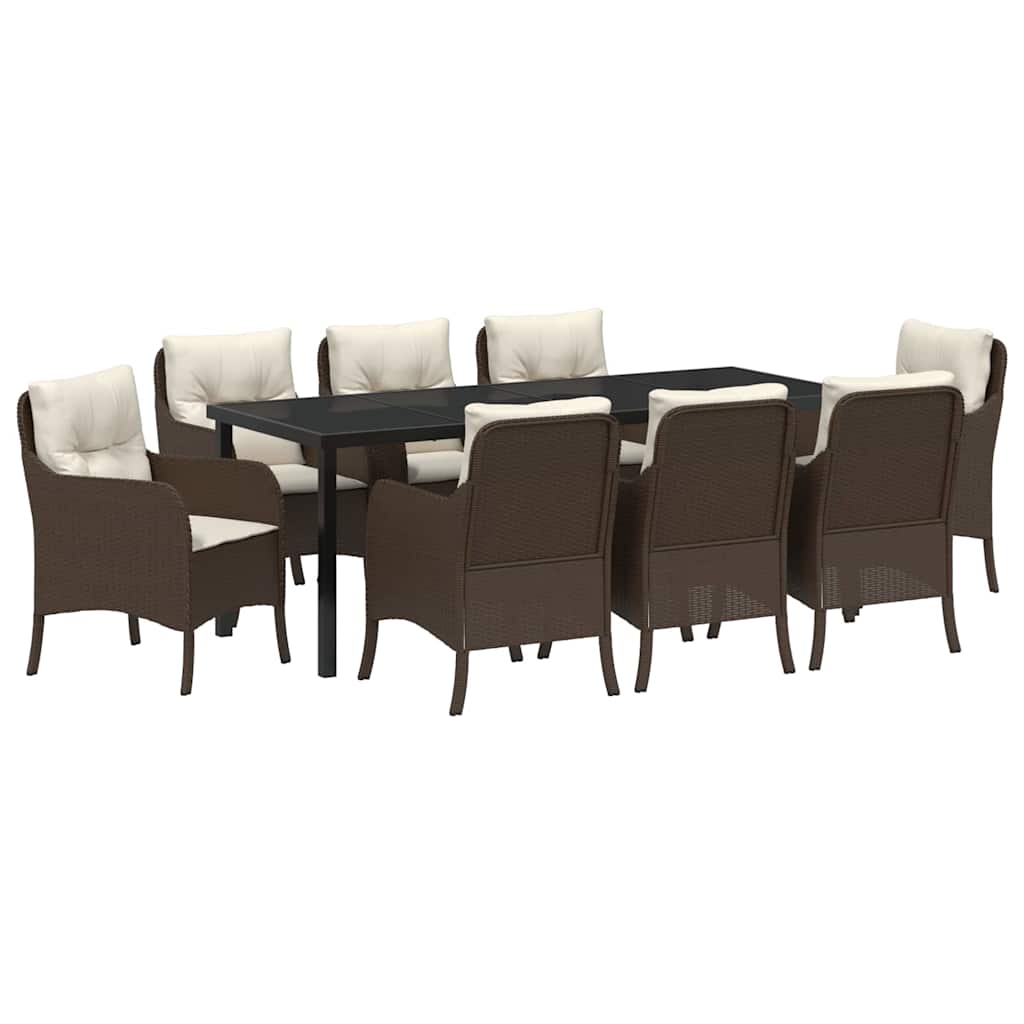 Have Spisebordssæt med pude 9 pcs Brun polyrattan