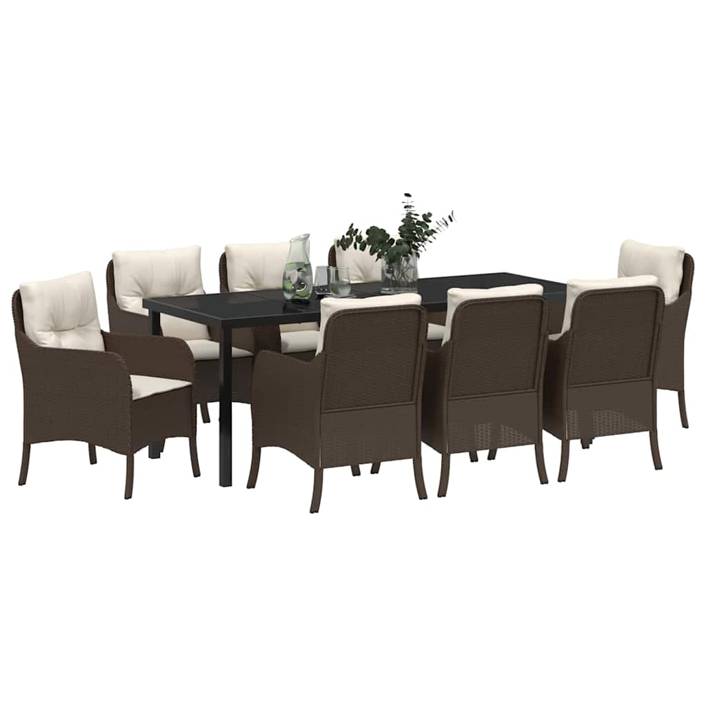 Have Spisebordssæt med pude 9 pcs Brun polyrattan