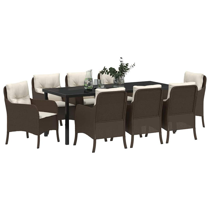 Have Spisebordssæt med pude 9 pcs Brun polyrattan