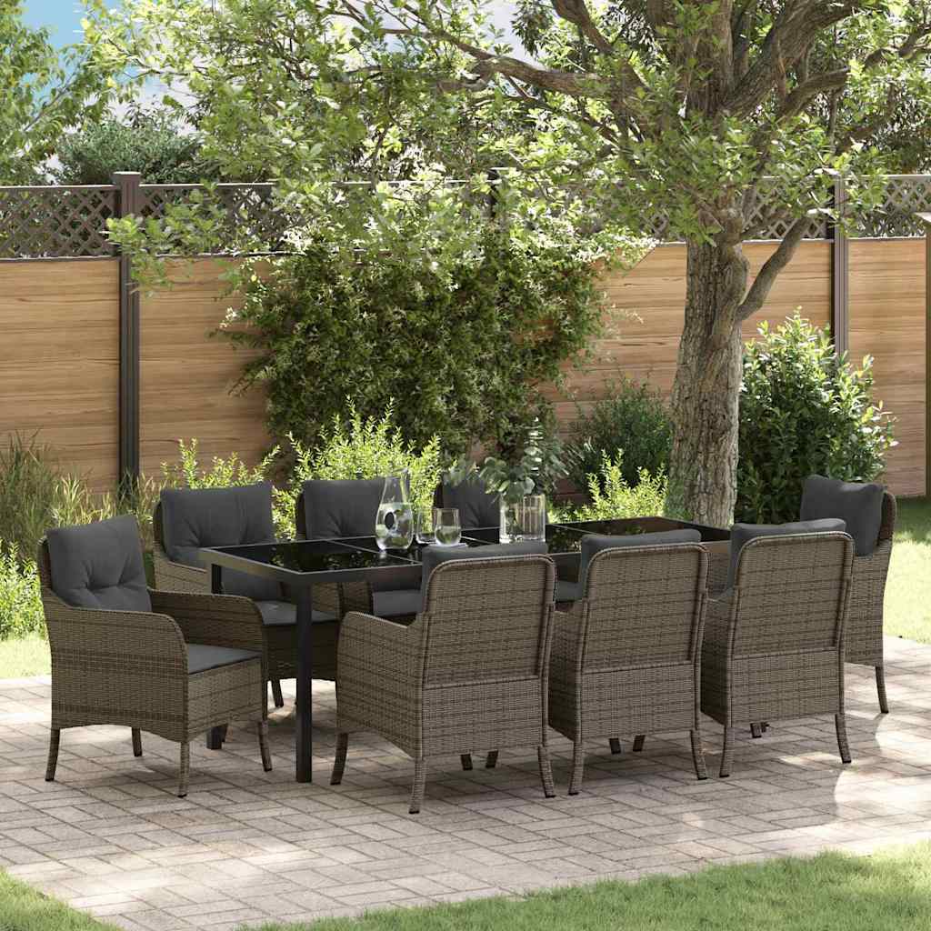Have Spisebordssæt med pude 9 pcs Grå polyrattan