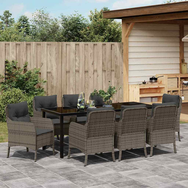 Have Spisebordssæt med pude 9 pcs Grå polyrattan