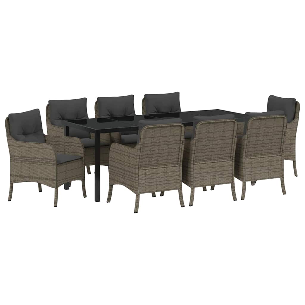 Have Spisebordssæt med pude 9 pcs Grå polyrattan