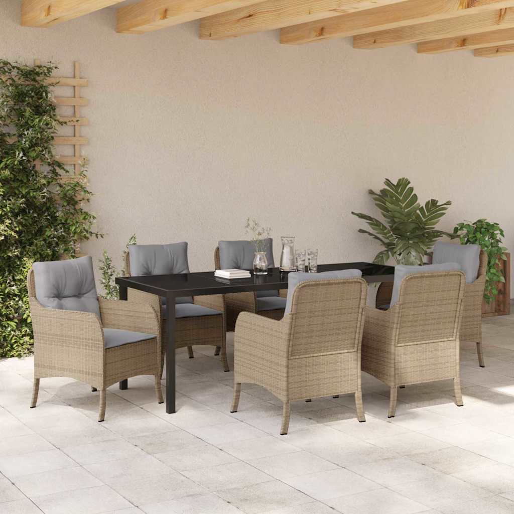 Have Spisebordssæt med pude 7 pcs Beige polyrattan