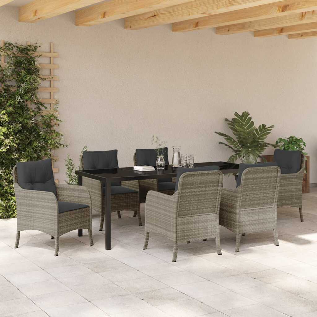 Have Spisebordssæt med pude 7 pcs Lysegrå polyrattan