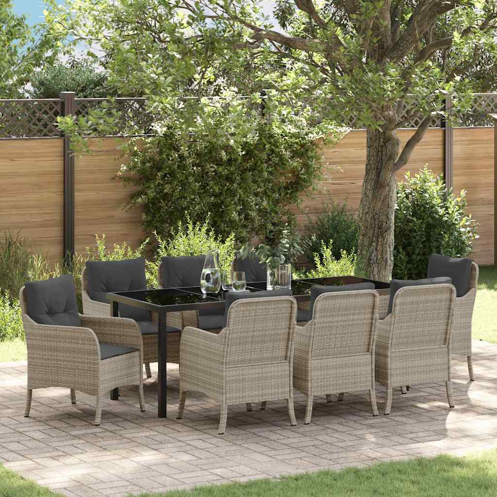 Have Spisebordssæt med pude 9 pcs Lysegrå polyrattan