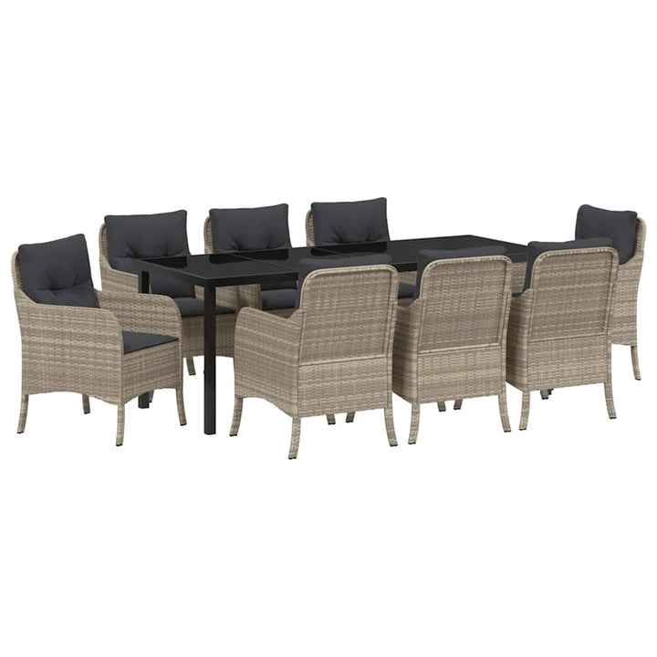 Have Spisebordssæt med pude 9 pcs Lysegrå polyrattan