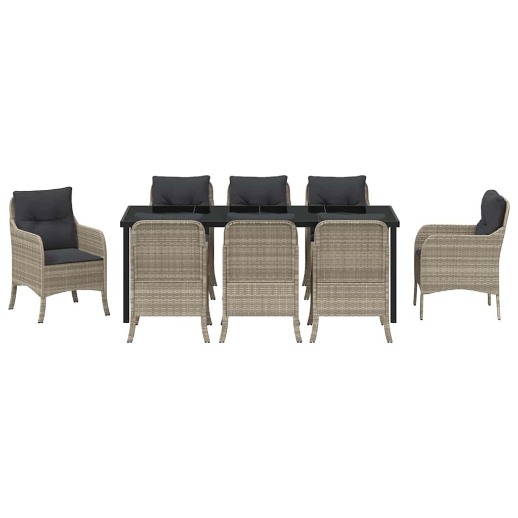 Have Spisebordssæt med pude 9 pcs Lysegrå polyrattan