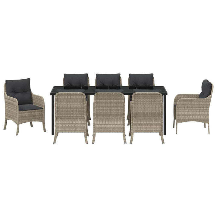 Have Spisebordssæt med pude 9 pcs Lysegrå polyrattan